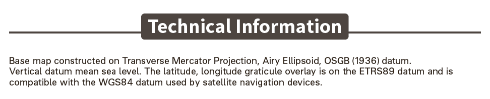 Technical information note explaining the map’s projection. The text describes the projection type used, its properties such as scale and distortion characteristics, and why it was chosen for accurate representation of the mapped area