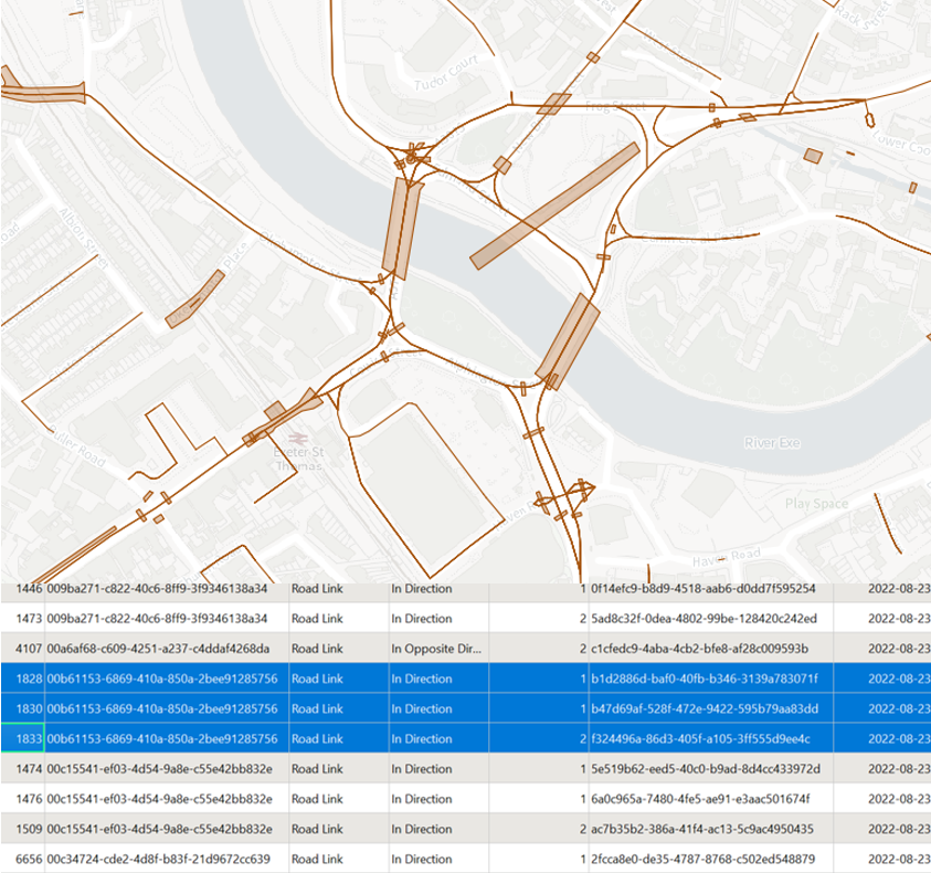 Data structure with rows for each link making up a restriction
