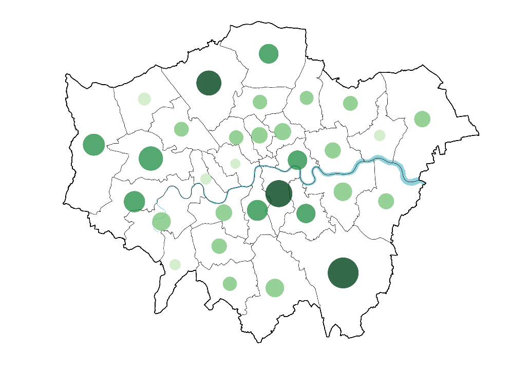 Proportional symbol map of London greenspace