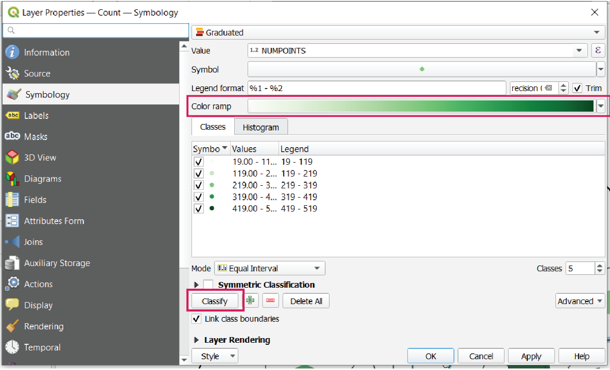 Layer properties - Count - Symbology
