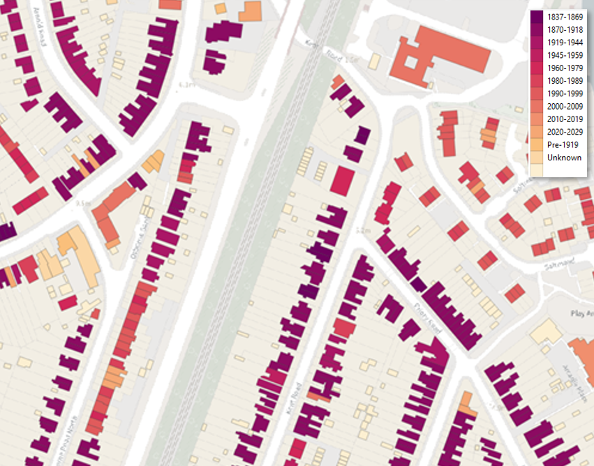 Map of Buildings styled by Building Age Period
