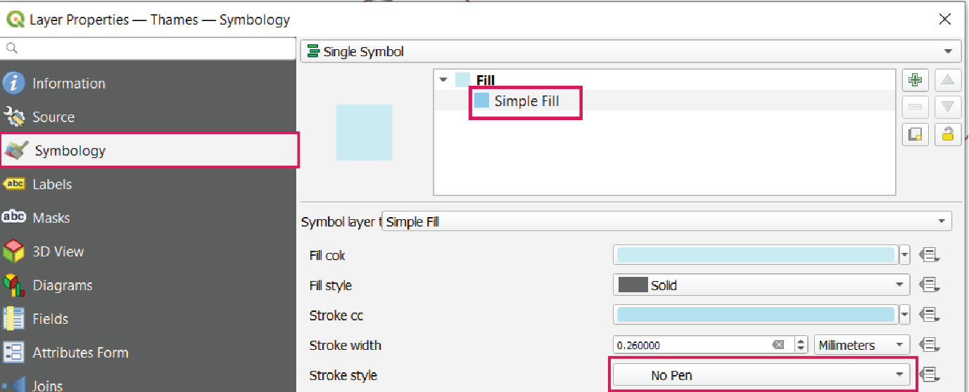 Layer properties - Style Thames polygon