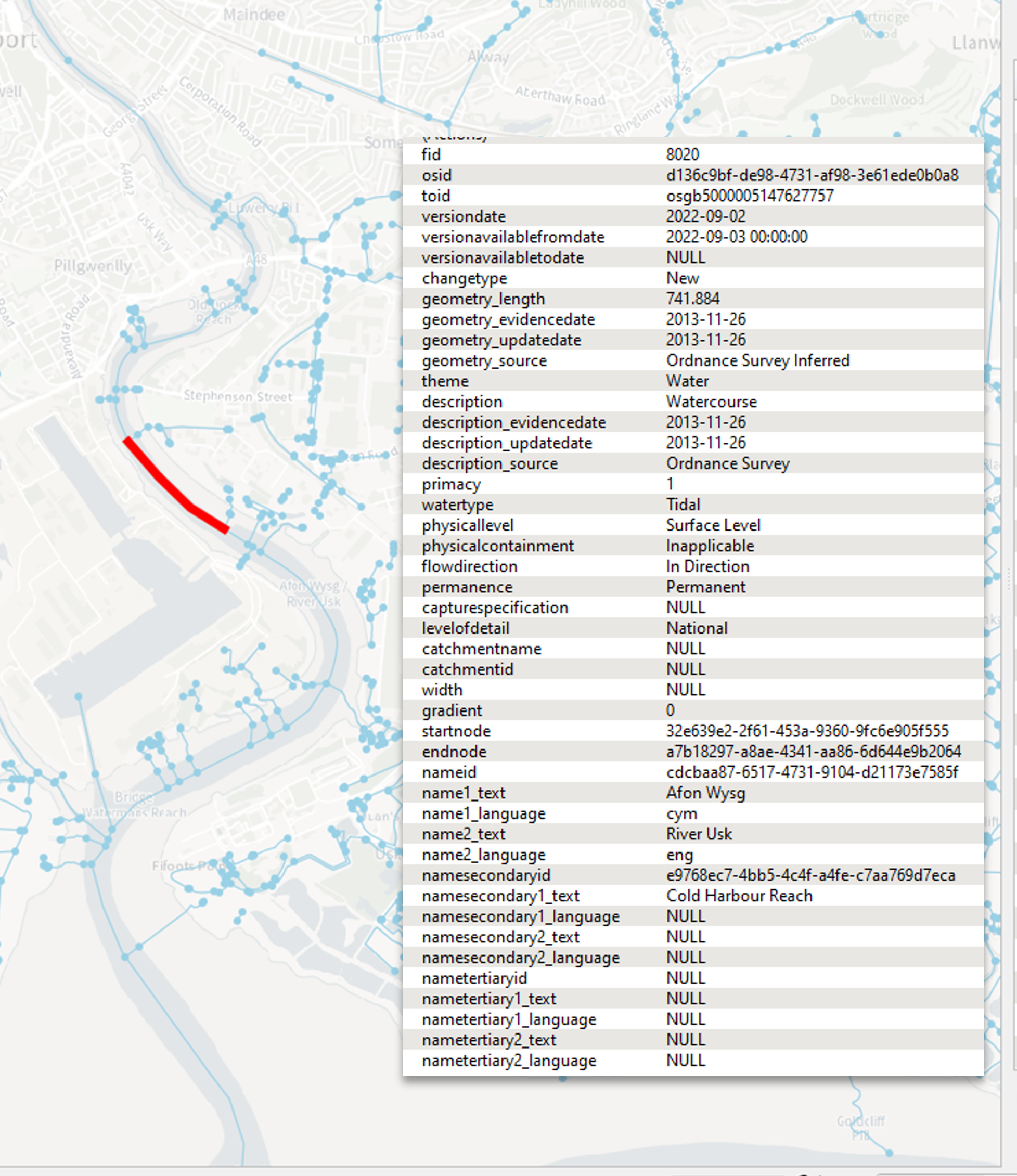 map of a Water Network example with attribution