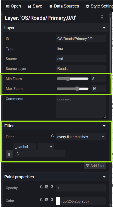 Maputnik style editor dialogue box