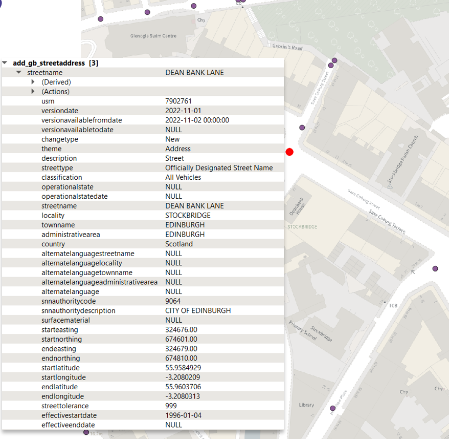 Image of a highlighted street address and the attribution