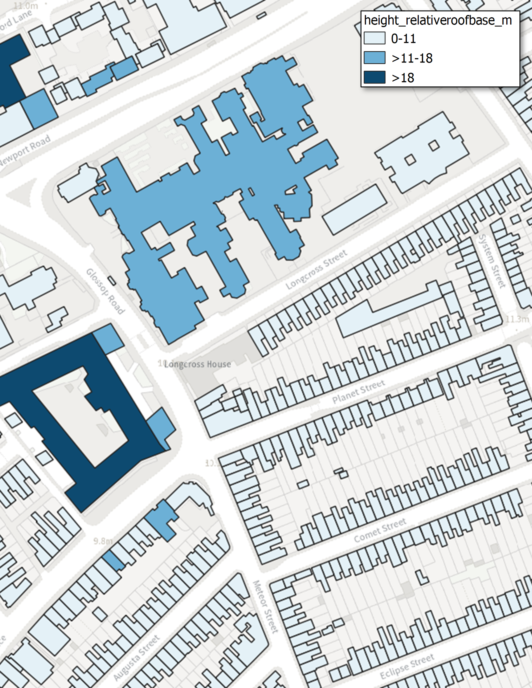 Map of Buildings styled by Building Height