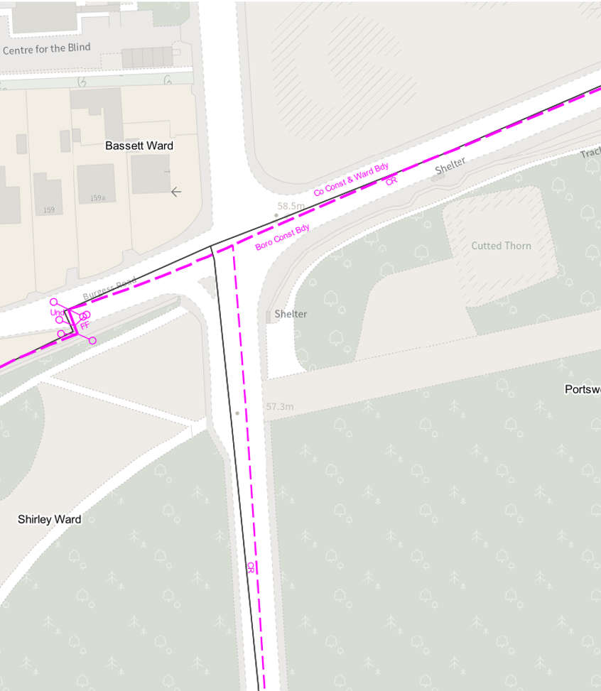 Map of Boundary-Line and OS MasterMap Topography Layer showing a typical size of discrepancy