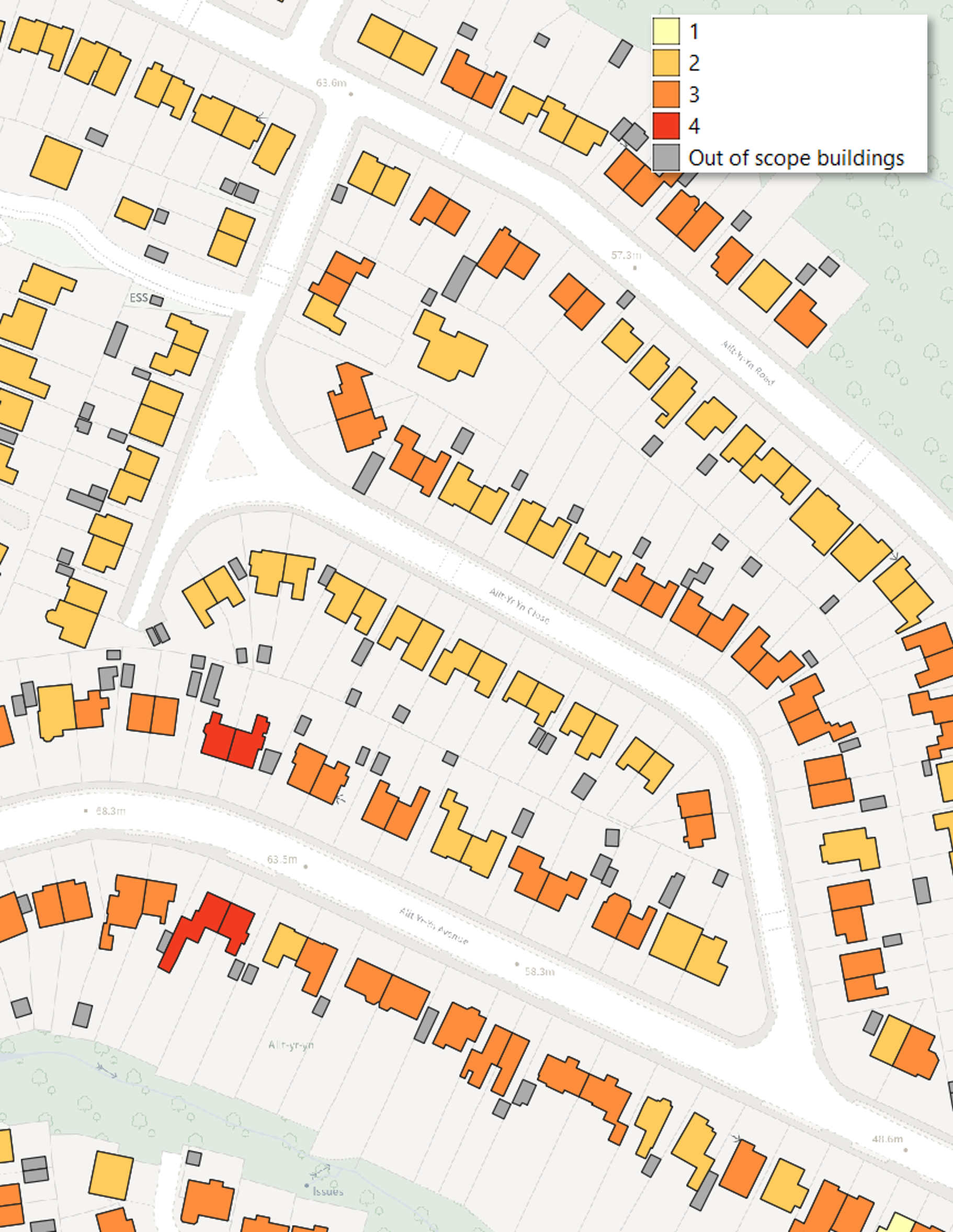 Map of Buildings styled by Number of Floors