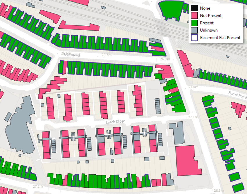 Map of Buildings styled by Basement Presence