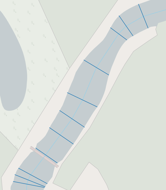 map showing transects used to measure river widths
