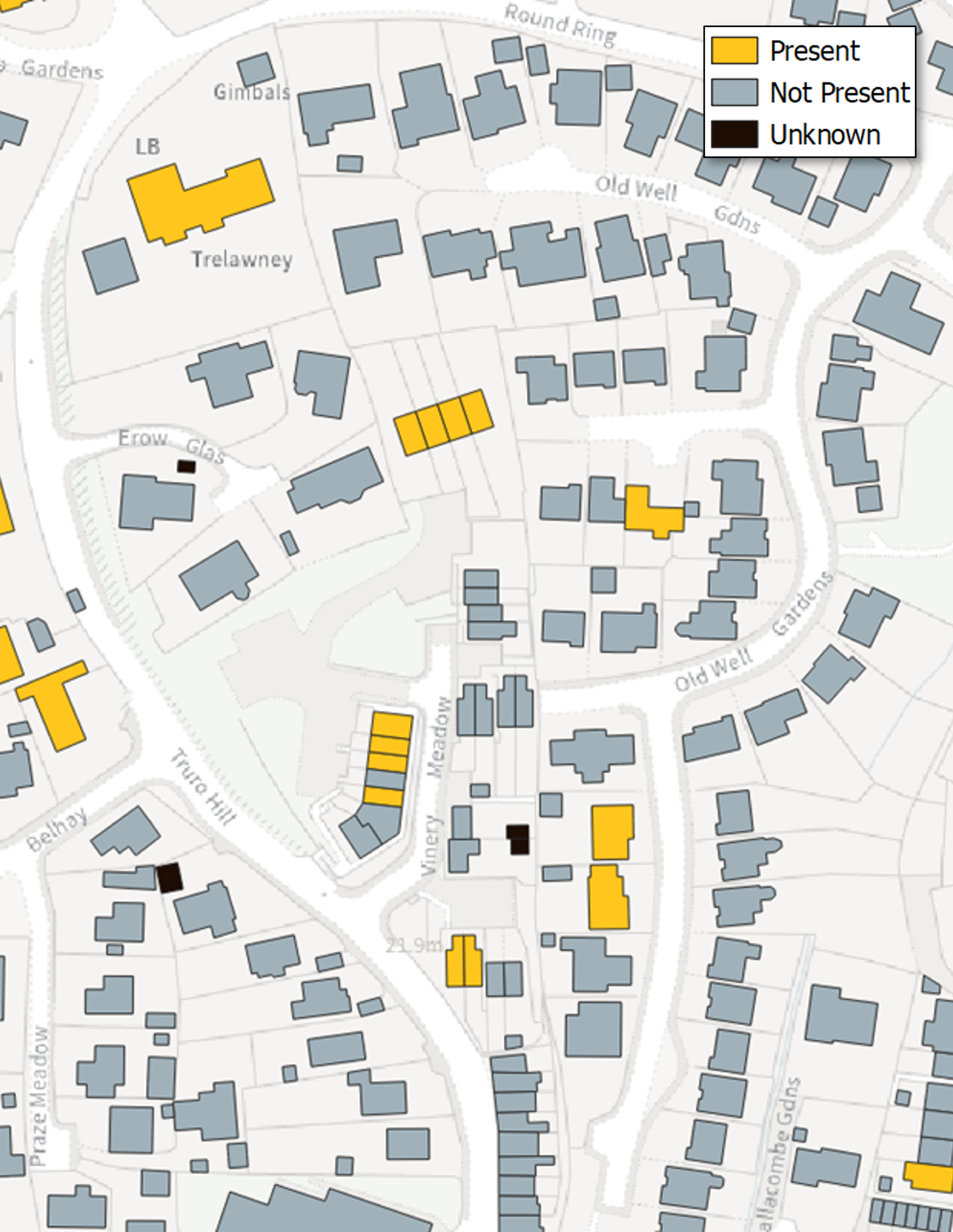 Map of Buildings styled by Solar Panel Presence
