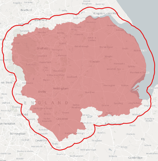 Map of an area of interest with a buffer