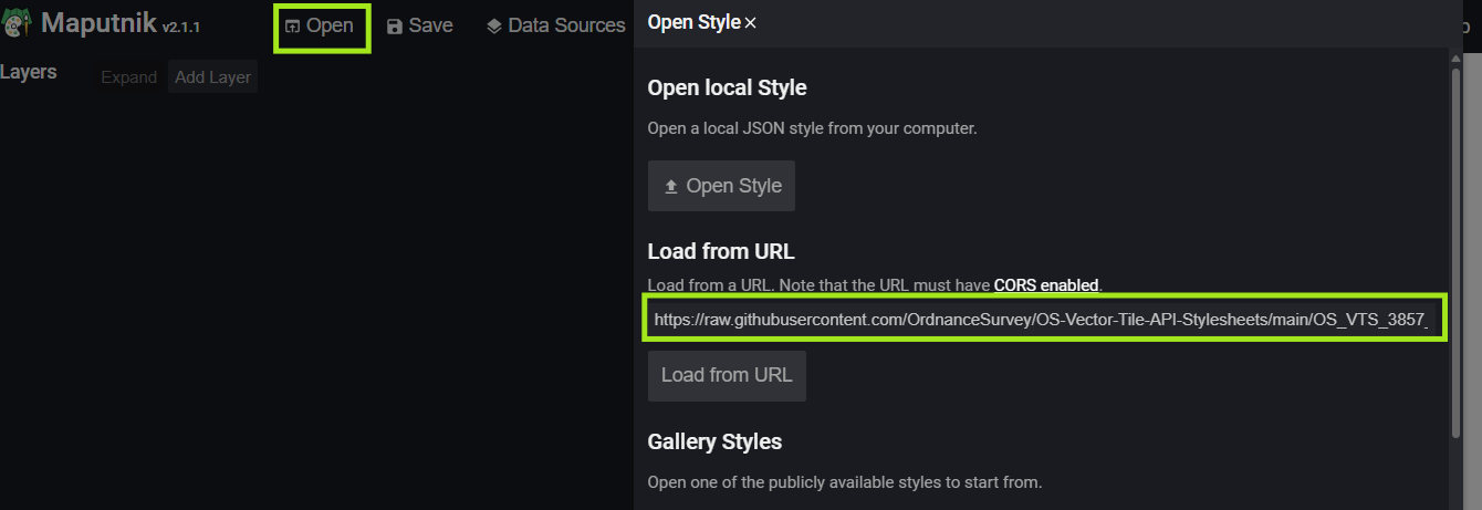 Maputnik style loading window