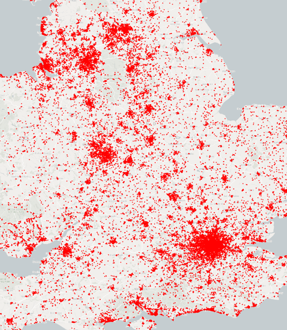 Distribution of vertical streets across England and Wales