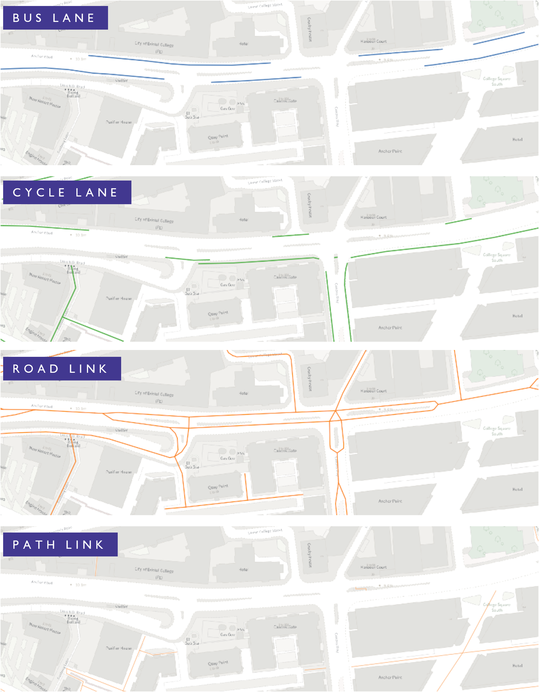 Image showing the 4 layers relating to bus and cycle lanes