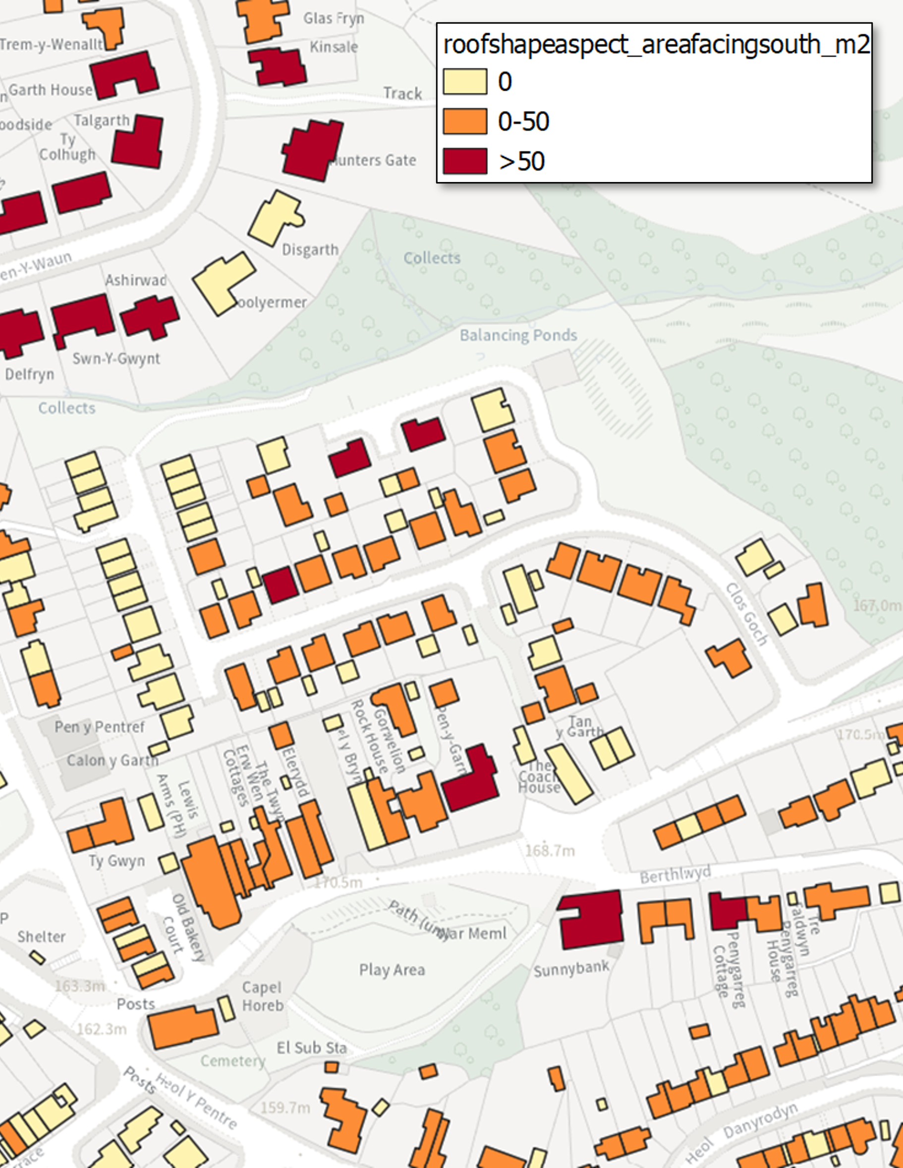 Map of Buildings styled by Roof Aspect