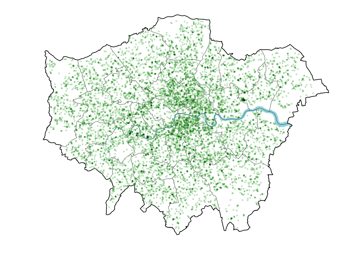 Dot density map of London greenspace