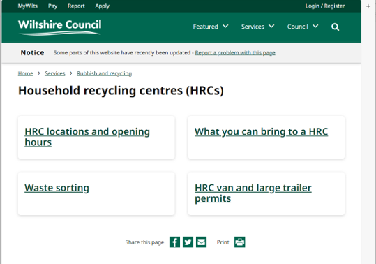 Image of Wiltshire Council Waste recycling website