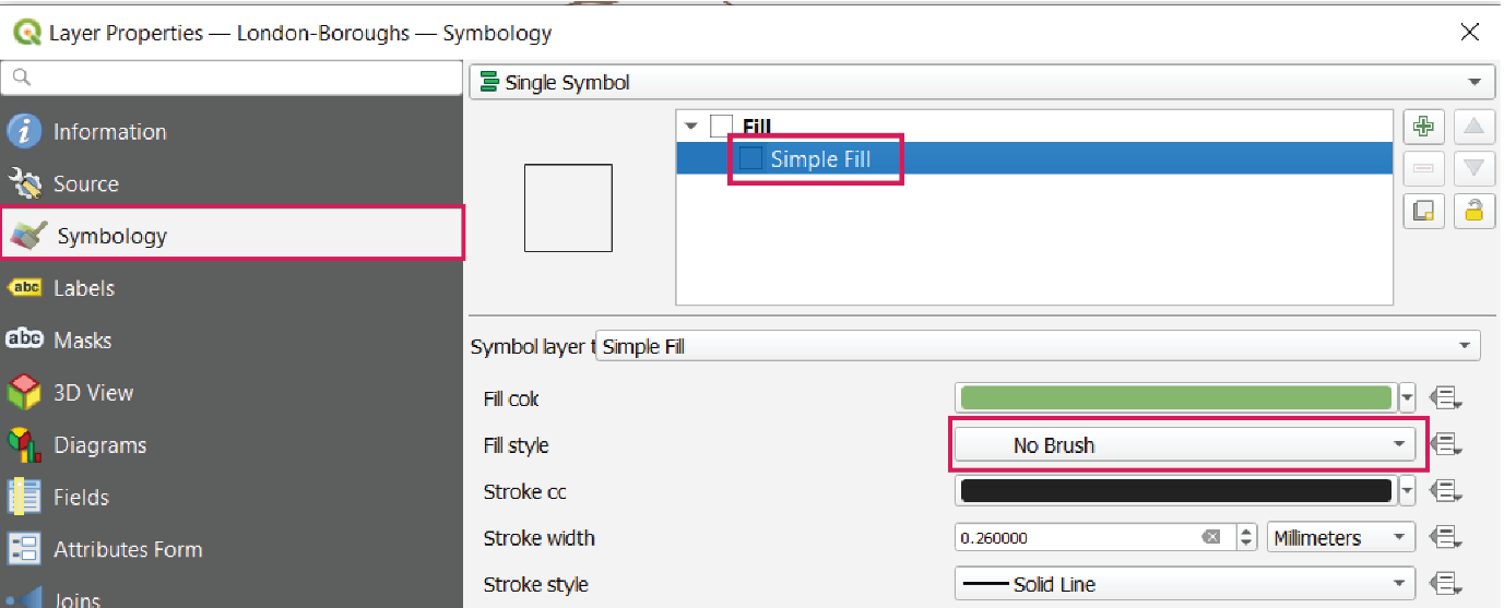Layer Properties - remove fill