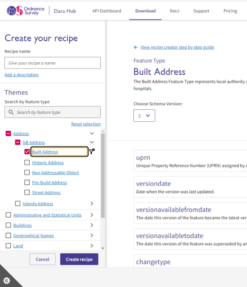 Image showing filtering in OS Select+Build and the ability to choose the version you want in the recipe