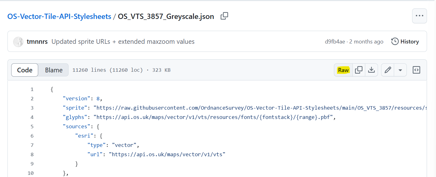 Image of the Style json file in Github