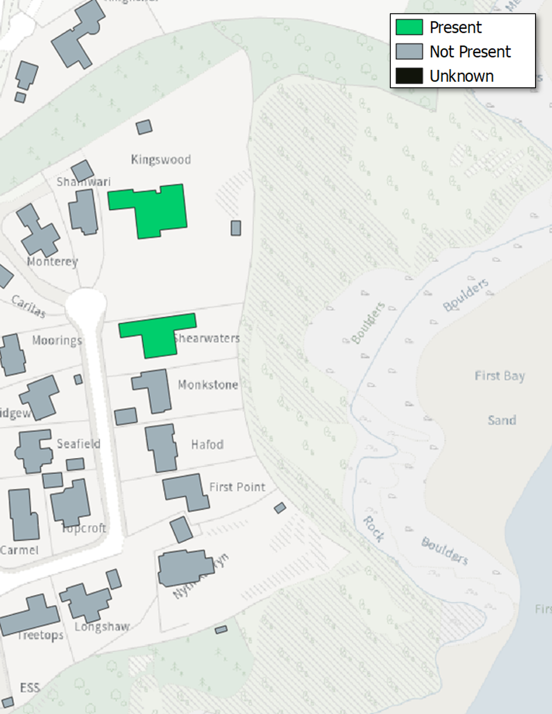 Map of Buildings styled by Green Roof Presence